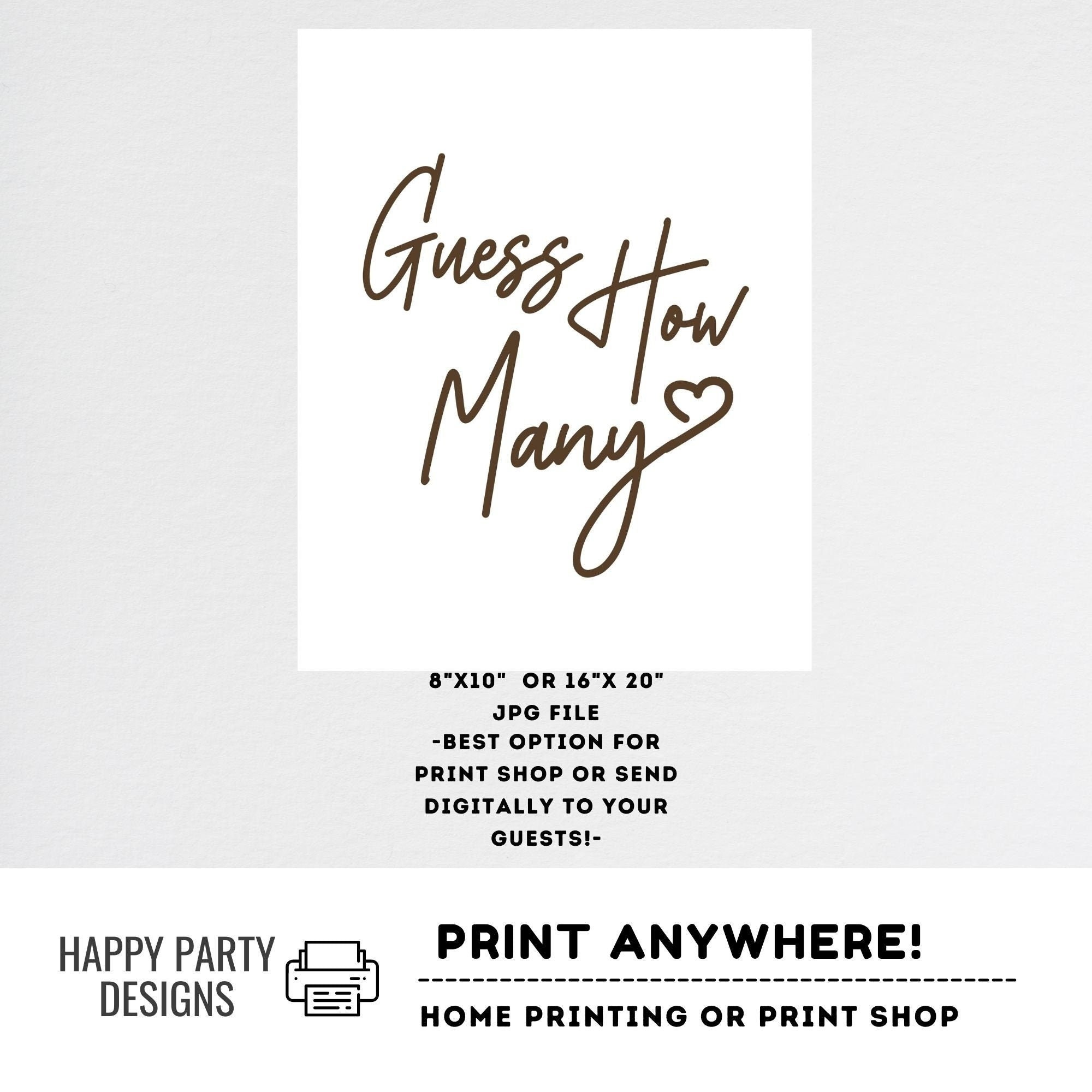 Quess How Many Sign Editable Guess How Many Sign | Bridal Shower | Baby Shower Game ...