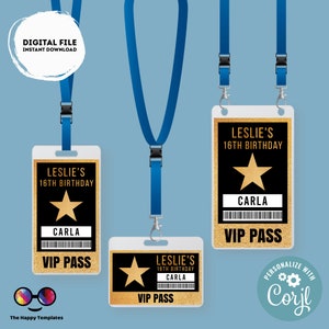 Bewerkbare Rockstar Party VIP-feest | Rockstar VIP-feest Backstage Pass-sjabloon | VIP-ID Badge-uitnodiging | VIP-pas | VIP-uitnodiging #K382