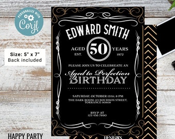 Editable Aged to Perfection Birthday Invitation | 50th Birthday Invitation for men | Whiskey Label Birthday Invitation #A16