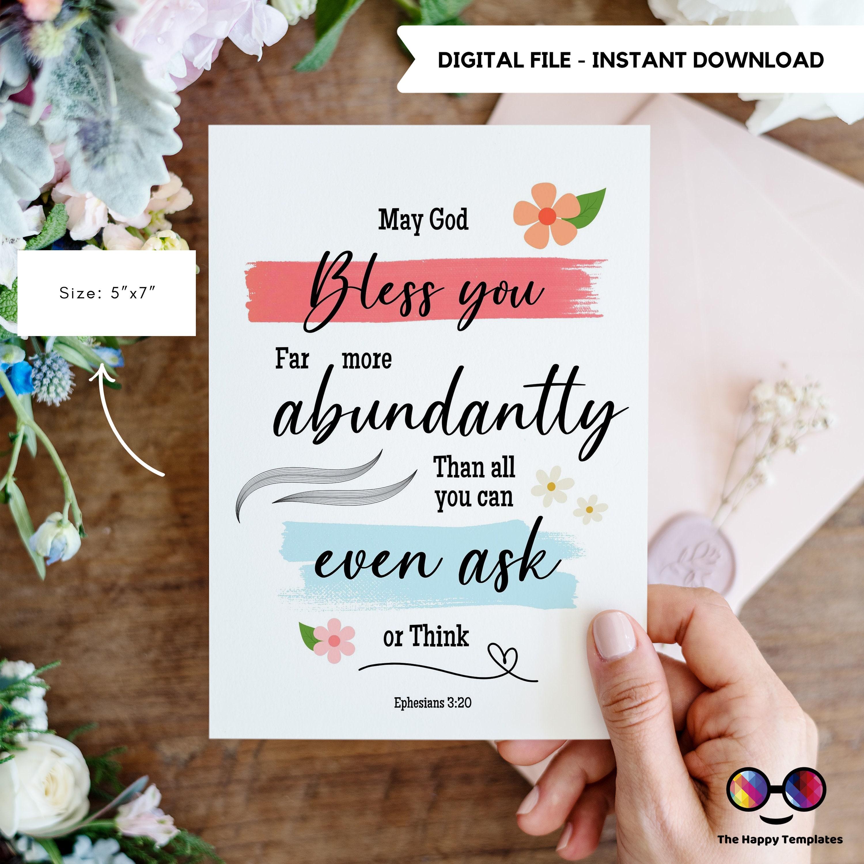 Printable Bless You Card Ephesians 3:20 Card Biblic Quote Card May 