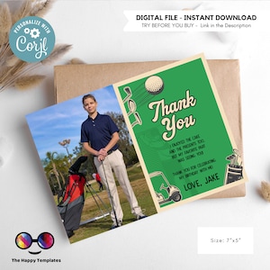 Golf Thank you card with picture | Let's par-tee | Birthday boy | Birthday postcard | retirement thank you card | vintage look #K179