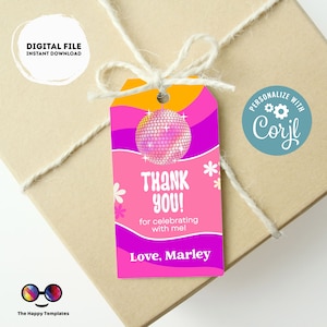 Disco Ball Birthday Thank you tag | Groovy Birthday Party tag Template | Disco Dance Theme Party | Disco Ball | Favor tag #K362