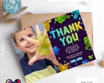 Slime Thank you card with photo | Slime Party | Birthday boy | Slime Birthday postcard | Slime Party | slime Birthday card | Thank you #K125