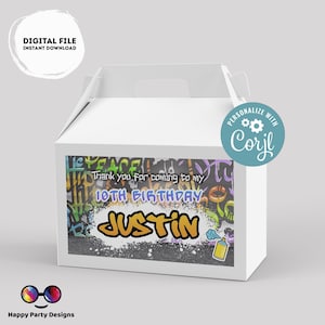 Editable graffiti Birthday Gable Box label | graffiti party | favor box | graffiti birthday party | Boy birthday | Box to print #K1