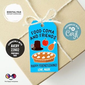 Editable Happy Friendsgiving Favor Tags | Foodie Thank you tags | colorful thanksgiving Tag | Thanksgiving tag | gift tag