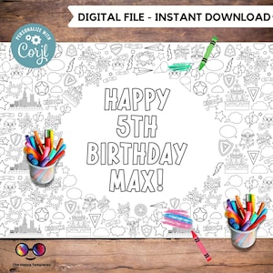 Editable Superhero XL coloring Table Runner | Superheroes birthday coloring page | Superhero birthday Activity for kids