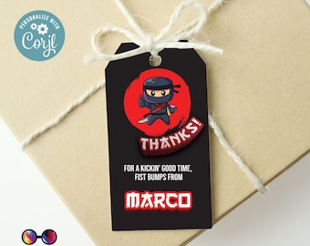 Editable Ninja Birthday Thank You Gift Tags | Ninja Favor Tags | Birthday boy | Karate Tags | Warrior Birthday Favor Tags #K122