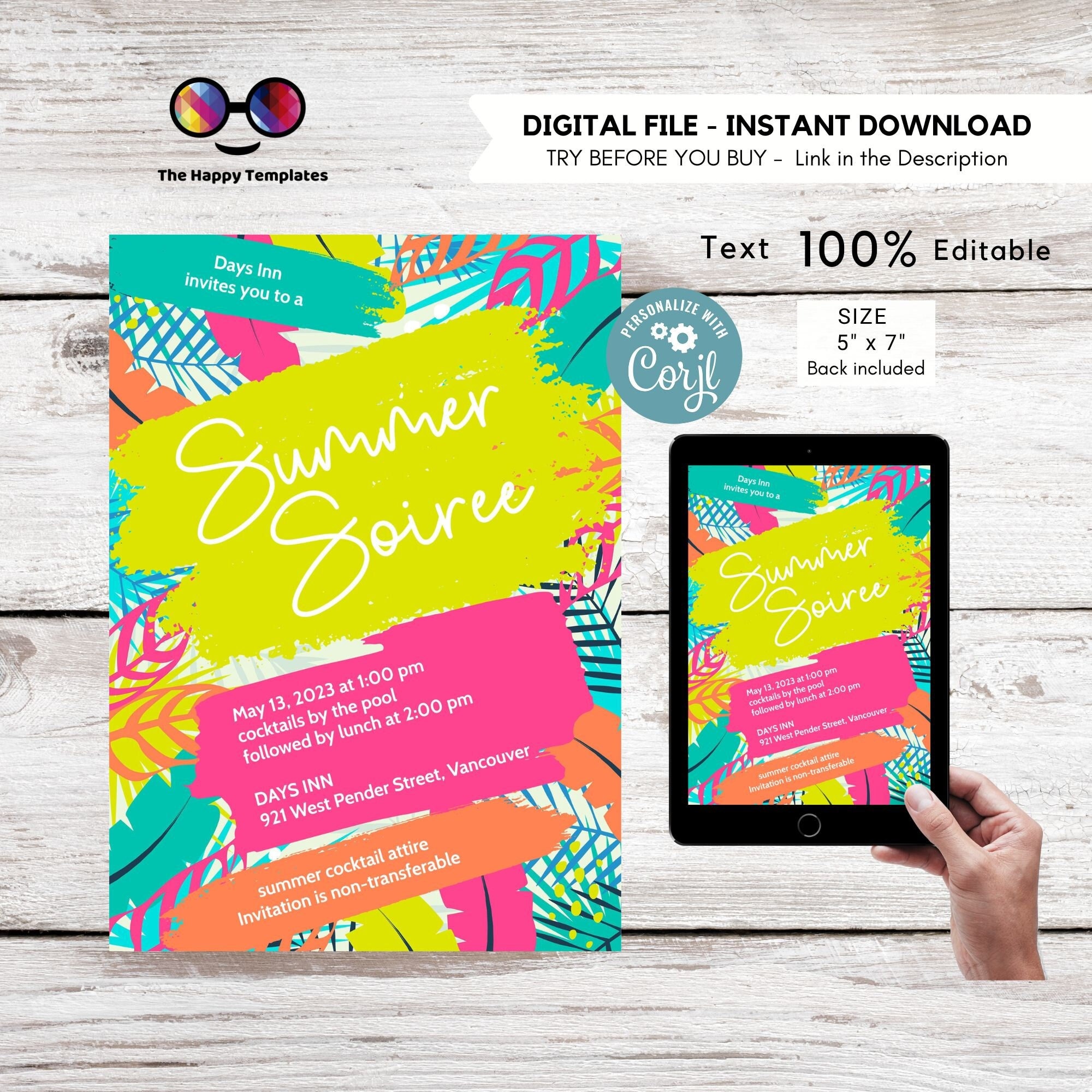 Summer Soiree Invitation | Ladies House Party Invite | EDITABLE TEMPLATE Birthday | Dinner Music | Smartphone Invite | Phone Invite  #K351