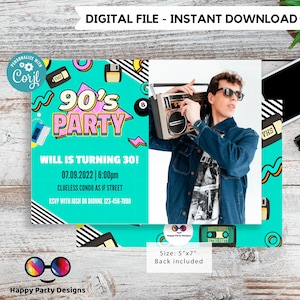 Editable 90s Birthday Invitation | Retro Invitation | 90s Kid Birthday invitations  Birthday Invitation with photo Nostalgia Party green #A1