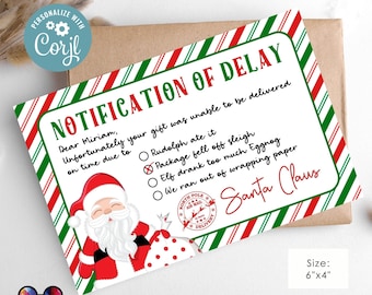 EDITABLE Notification of delay label | Christmas Gift Delay Notification | Funny late gift excuse | Printable Late Christmas Present #A72