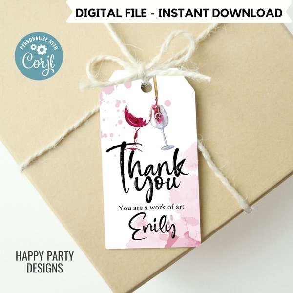 Editable Paint Party Templates Favor Tag | wine Gift Tags | Thank you tags | bridal | Party Bag Tags | Editable Gift Labels  #W7