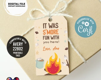 Editable It was S'more fun with you Favor Tags | S'mores Thank you tags | Summer Tag | gift tag | Fall tag | template | Bonfire | beige