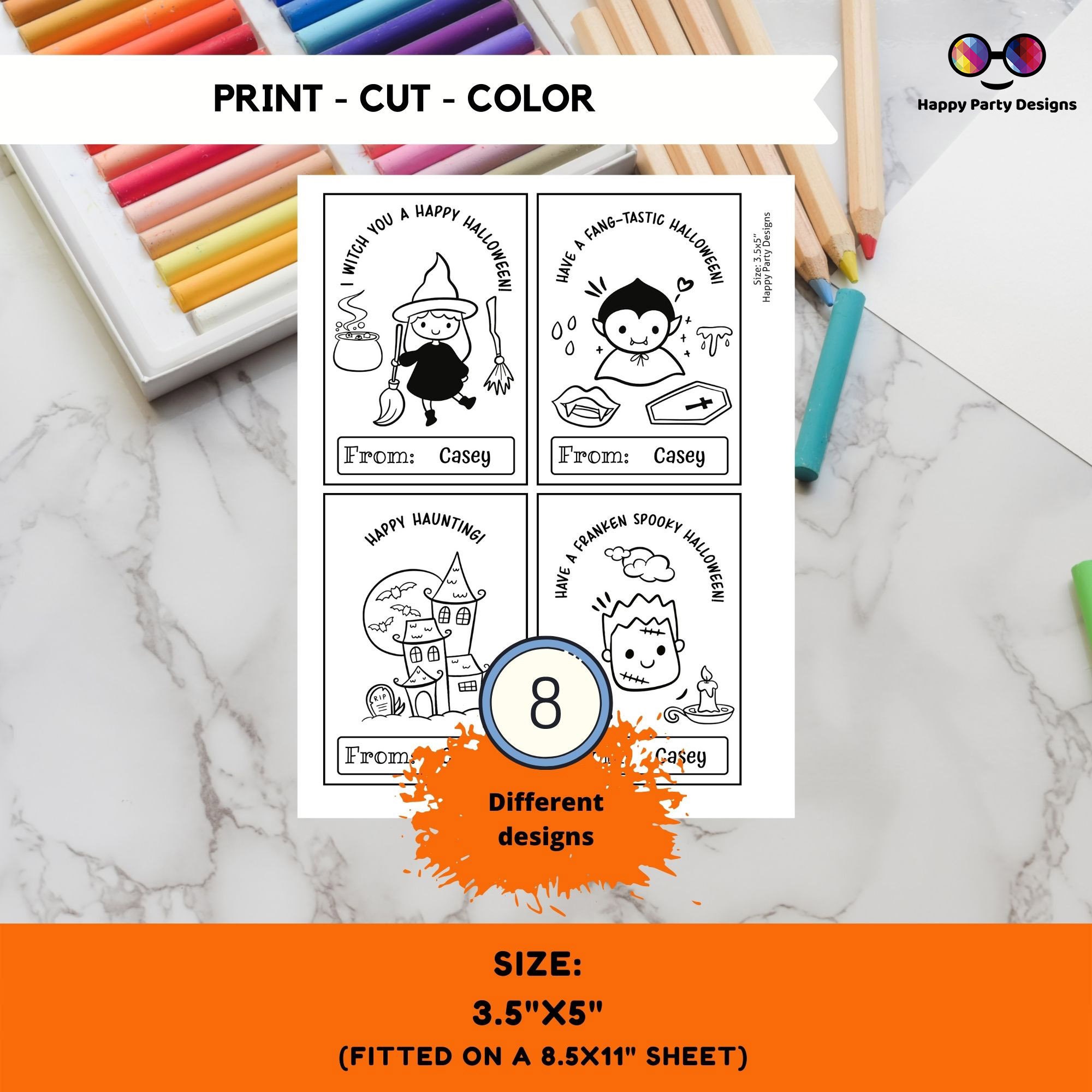 EDITABLE Halloween Printable Coloring Cards Set of 8 | for Kids ...