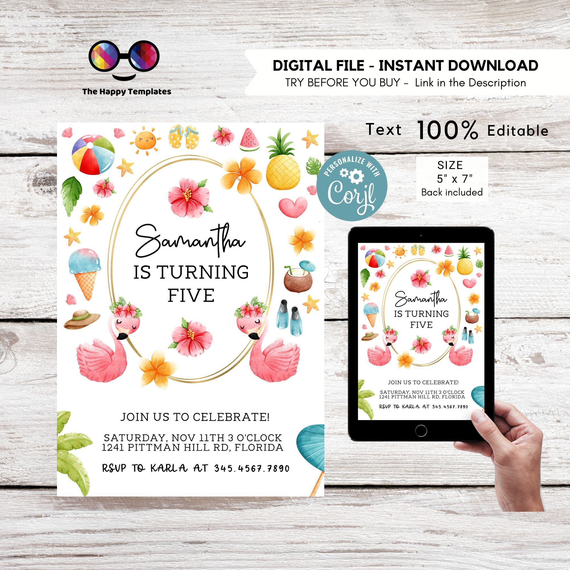 Inviti Compleanno Fenicottero Estate - 10 Biglietti Festa Bambini Italiani Colibri