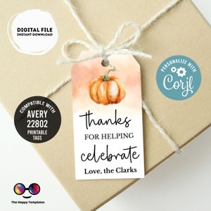 Editable watercolor Pumpkin Favor Tags | Happy Thanksgiving Thank you tags | thanksgiving Tag | Thanksgiving turkey tag | gift tag