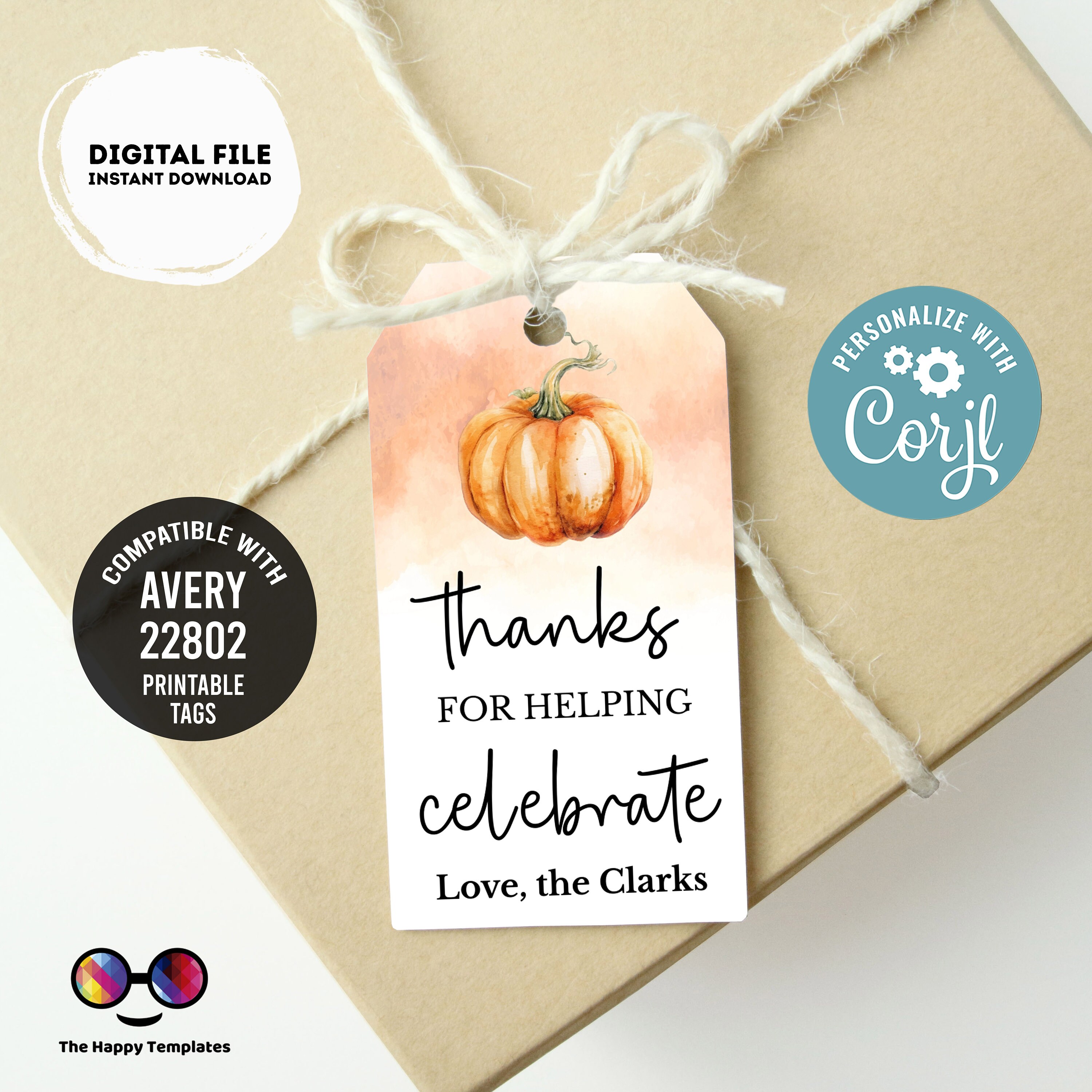 Editable Watercolor Pumpkin Favor Tags | Happy Thanksgiving Thank You ...