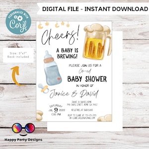 Cheers a baby is brewing baby shower Invitation | Couples Baby Shower Invite | Co-ed Baby Shower | Gender Neutral | beer | drinks #B28