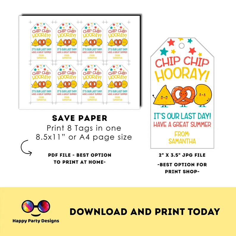 Instant Download Last Day of School Snack Tag | Classroom Treat Tag ...