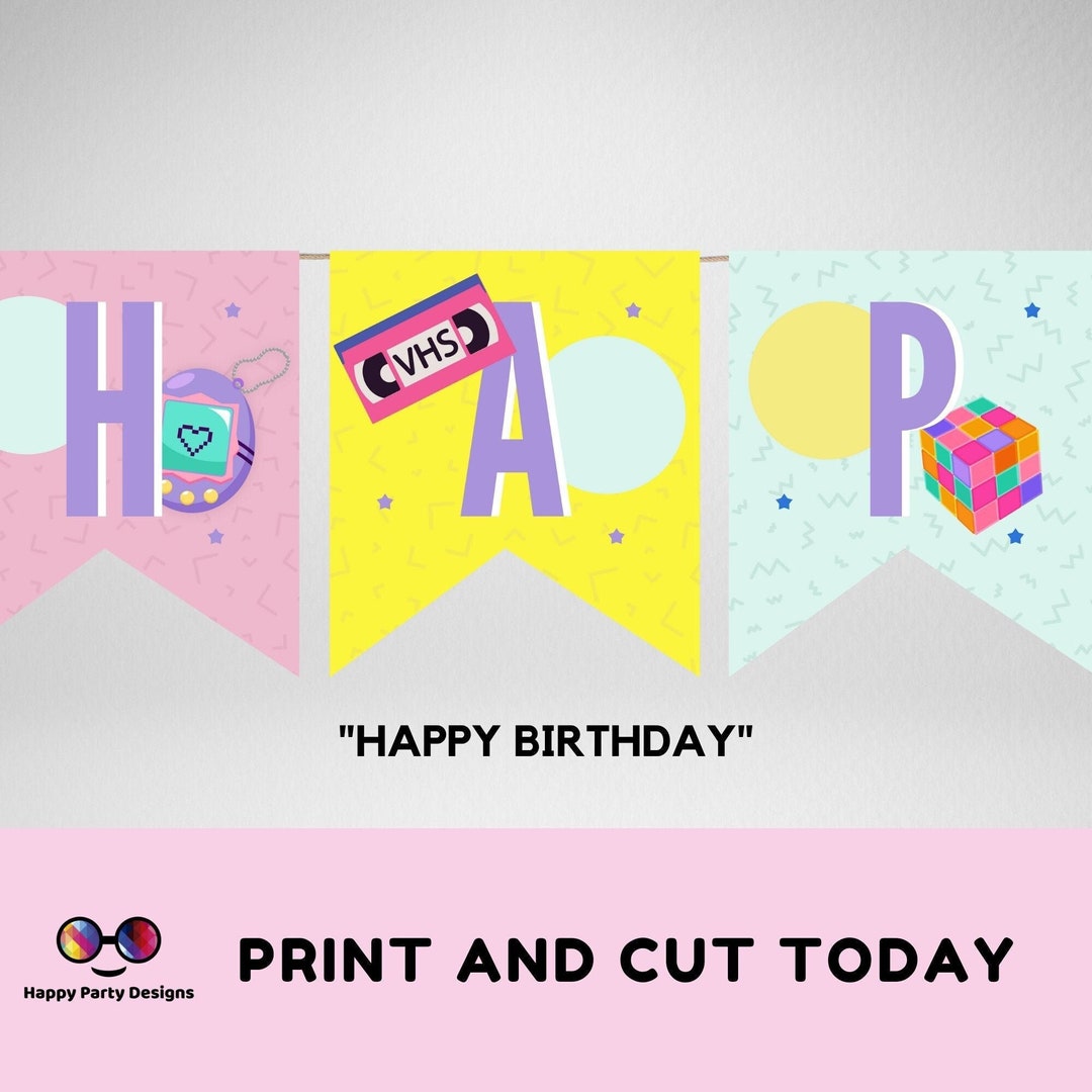 90s Birthday Banner Printable | 90s Party Banner | Girl Birthday ...
