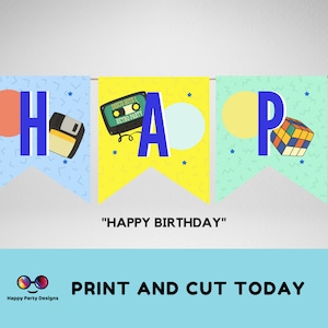 90s Birthday Banner Printable | 90s Party Banner Boy Blue Birthday Instant Download | Digital | Printable| 90s Party Decoration | Nostalgia