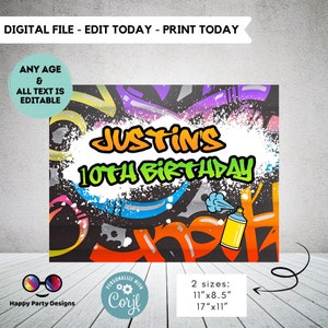 Bearbeitbares Graffiti Platzset | Digitales Graffiti Platzset | Geburtstag Junge | Graffiti Platzset | Online-#K1 personalisieren