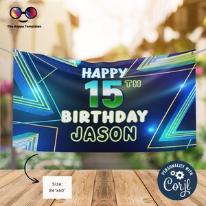 Editable neon Banner | Digital neon lights printable Backdrop Banner | Birthday Boy | neon lights party | Personalize Online #K185