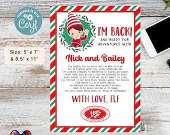 Editable Elf Arrival Letter | Return Letter Christmas| Elf I'm Back | Elf Welcome Christmas | Letter From Your Elf | Printable Template #A72