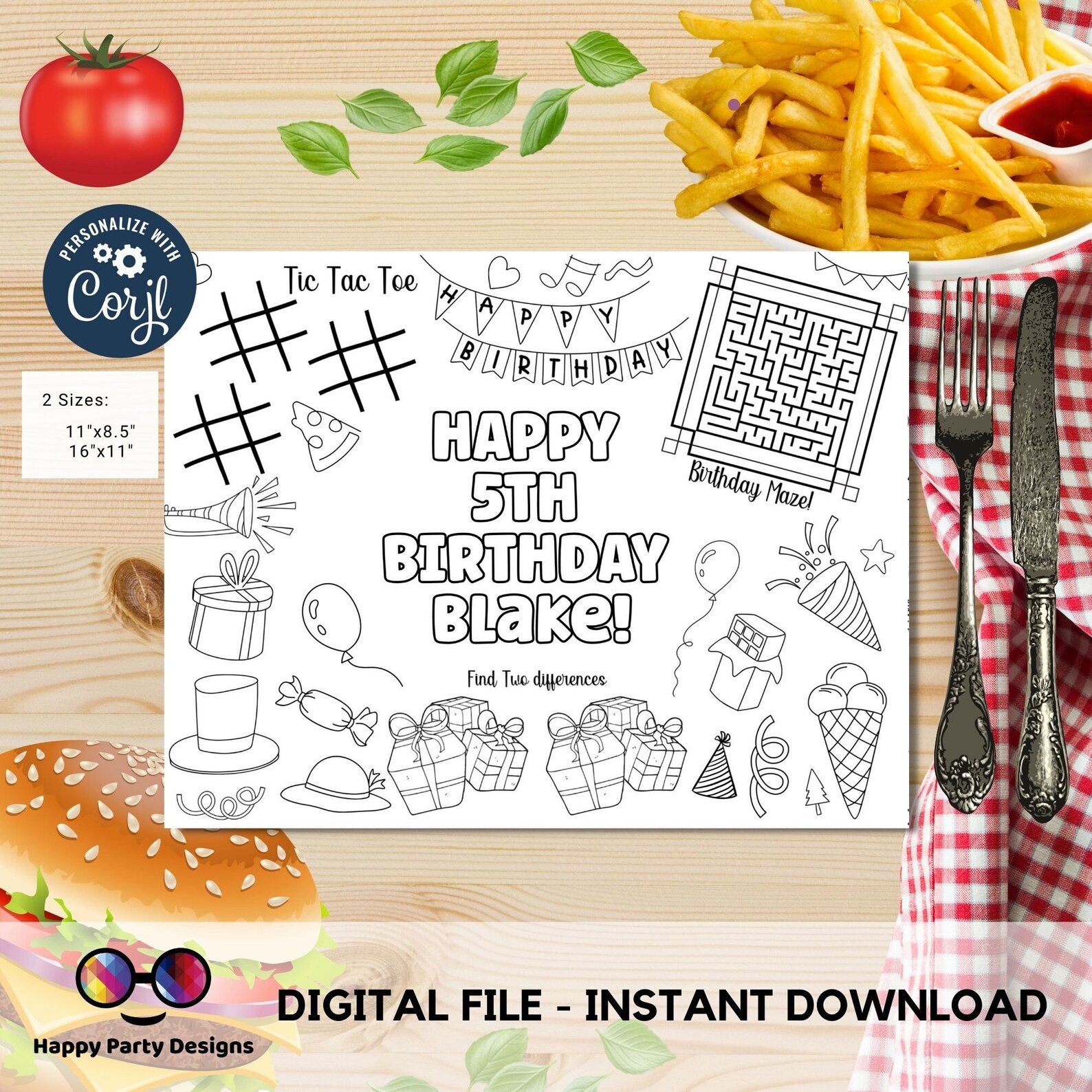 Editable Happy Birthday Coloring Page | Placemat Coloring Page | Any ...