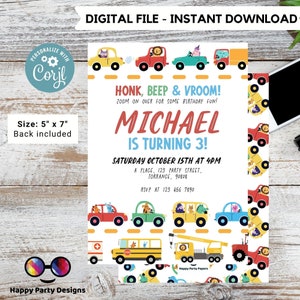 Editable Transportation Birthday Invitation | Truck Birthday Invitation | Cars Birthday Invite | Truck and Cars Birthday template  #K227