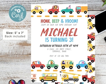 Editable Transportation Birthday Invitation | Truck Birthday Invitation | Cars Birthday Invite | Truck and Cars Birthday template  #K227