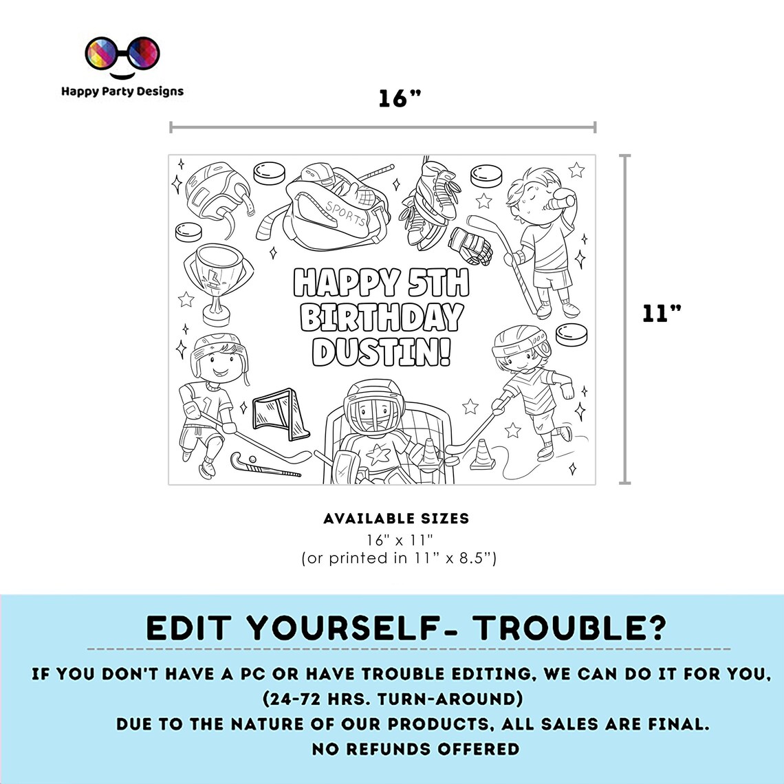 Editable Hockey Birthday Coloring Page Sports Party Hockey - Etsy Canada