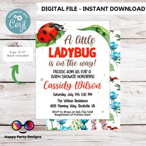 Kleine Lady Marienkäfer Baby Shower Invite | Einladung Insektenparty | Insektengrün Einladung | Rote und schwarze Babyparty | Baby Mädchen #B29