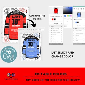 Invito di compleanno di hockey / Qualsiasi età, cambia il colore della maglia, qualsiasi colore / Festa di compleanno a tema hockey, Maglia da hockey e Bastone #K243