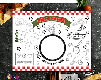 Druckbare Pizza Party Malseite | Pizza Geburtstag Aktivität | Pizza Party Tischset | Pizzeria Tischset | Druckbare Pizza Party Spiele #K46