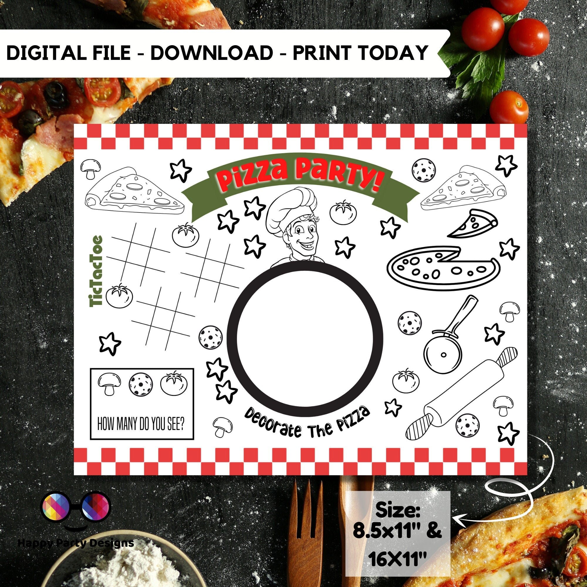 Printable Pizza Party Coloring Page | Pizza Birthday Activity | Pizza ...