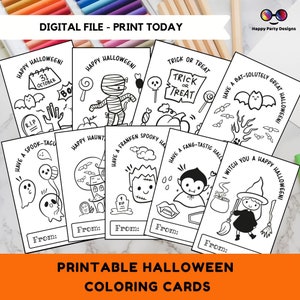 Cartões para colorir para impressão de Halloween DOWNLOAD INSTANTÂNEO Conjunto de 9 | para crianças | Atividade para colorir de Halloween | Atividade de doces ou travessuras #K116
