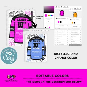 Invito di compleanno di hockey / Qualsiasi età, cambia il colore della maglia, qualsiasi colore / Festa di compleanno a tema hockey, per ragazza #K243