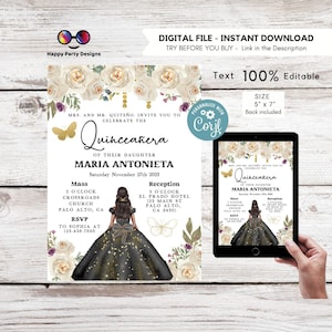 Editable BLACK dress Quinceañera Invitation | EDITABLE TEMPLATE Mis Quince 15 | 16th Birthday Instant Download | Girl Birthday #K276