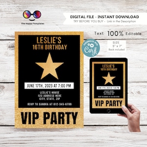 Editable Rockstar Party VIP Party | Rockstar VIP Party Backstage Pass Template | VIP party invitation | vip pass | vip invitation  #K382