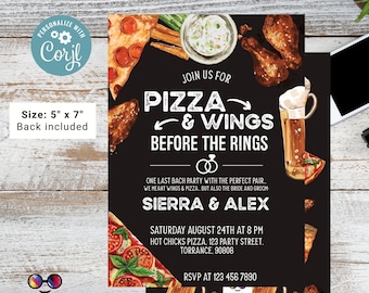 Pizza and wings before the ring Invitation | Pizza Rehearsal Dinner Invitation | Co-ed party | Pizza Couples Shower Invitation | beer #W4