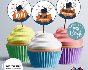 Editable Bowling Round cupcake toppers | Bowling birthday | Bowling Birthday Party | Bowling themed | Boy Birthday Party | stickers #K225