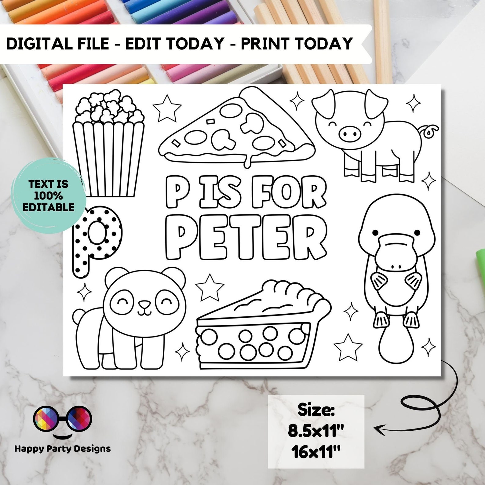 Pat Name Colouring In Editable Name Coloring Page | P is for | Personalized Name Alphabet ...