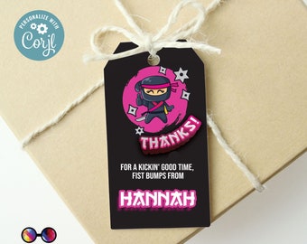 Editable Ninja Birthday Thank You Gift Tags | Ninja Favor Tags | Birthday girl | Karate Tags | Warrior Birthday Favor Tags #K122