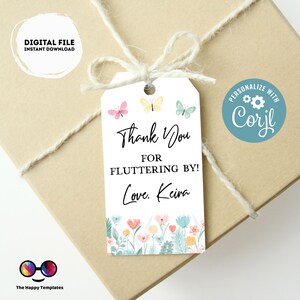 Butterfly Favor Tag Template | bridal shower | Spring butterflies thank you tag  | | Thank you tag | Gift Tag | Template |  #W30