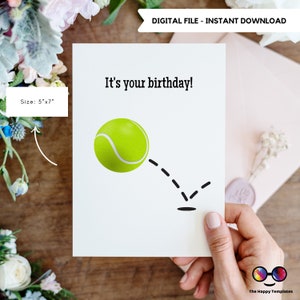 Afdrukbare gelukkige verjaardagskaart | Tennis wenskaart | tennisverjaardag | Sport verjaardagskaart cadeau | tenniscoach verjaardag | tenniskaart