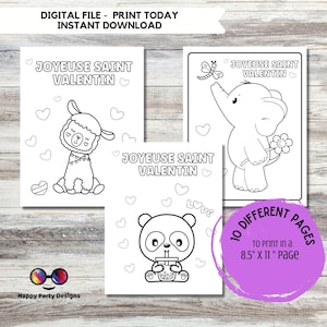Pages à colorier imprimables FRANÇAIS | pour les enfants | Joyeuse activité de coloriage de la Saint-Valentin | Fête de la Saint-Valentin | Activité scolaire | 10 pages
