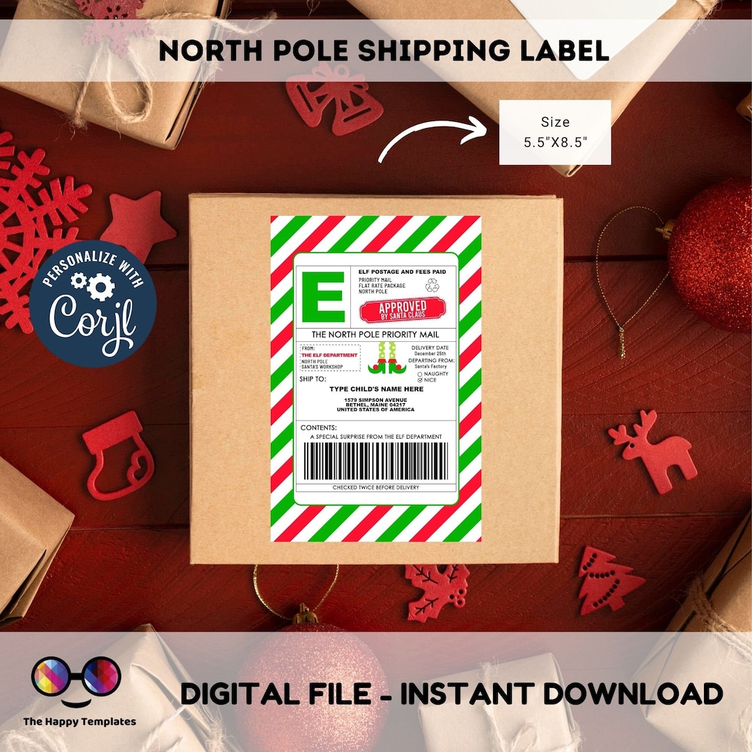 EDITABLE North Pole Shipping Label Elf Shipping Label Official Santa