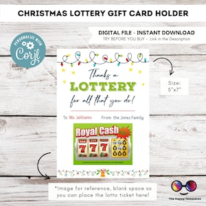 EDITABLE Portabilletes de Lotería / Portabilletes de Lotería de Navidad / Gracias una lotería por todo lo que haces