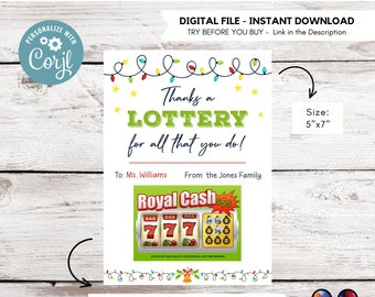 Porta-bilhete de loteria EDITÁVEL | Porta-bilhete de loteria de Natal | Muito obrigado por tudo o que você faz