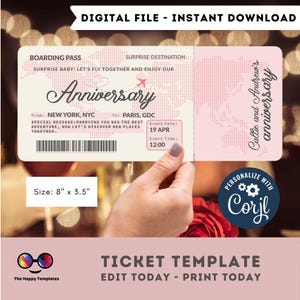 Editable Boarding Ticket Template | Surprise Airline Gift | Vacation | Gift for Her | Couple Gift | Print-at-home | Flight Voucher #A19